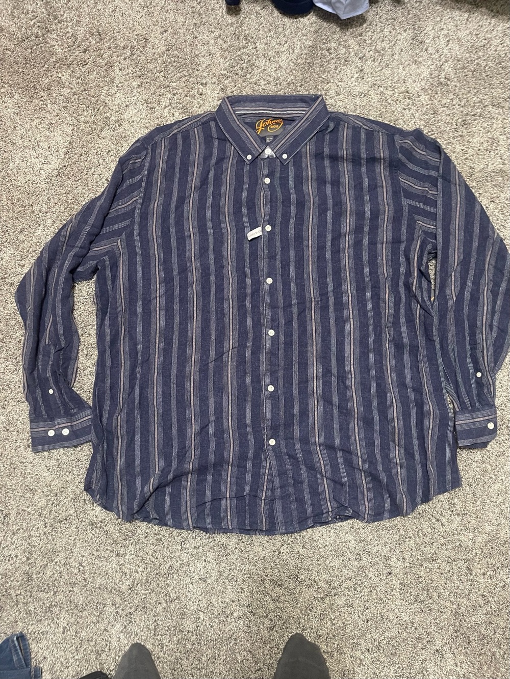 Men's Navy Striped Button-Down Long Sleeve Shirt